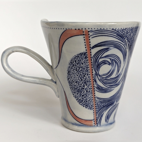 ANTHROPOLOGIE Linda Fahey "Pacifica" Mug Blue Orange Coastal Boho - Picture 3 of 8